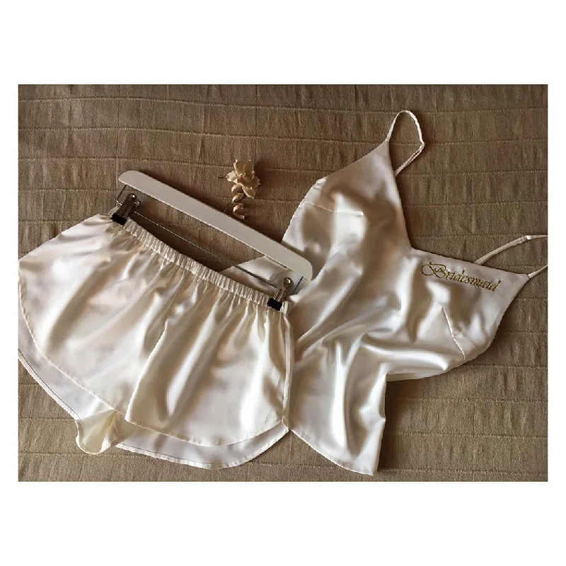 Robe and pajama shorts set. Silk loungewear set.