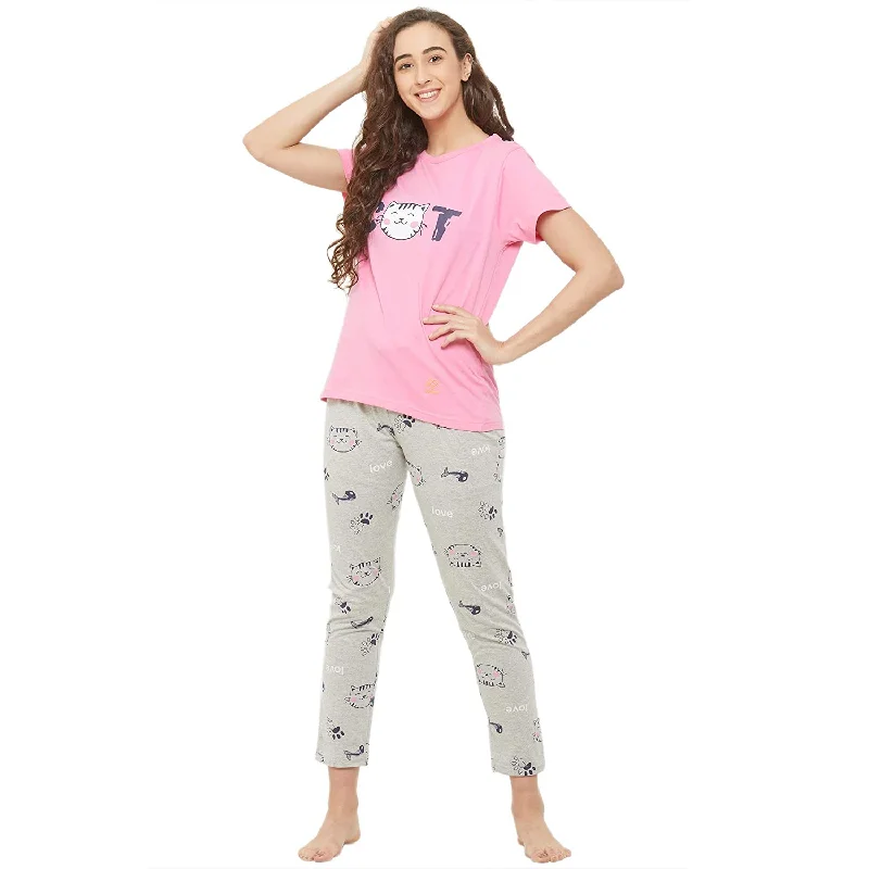 Evolove Women's Pyjama Set Cotton | Tshirt Pyjama Set for Women Night Wear for Daily Use with Pockets & Pants Super Soft Comfortable