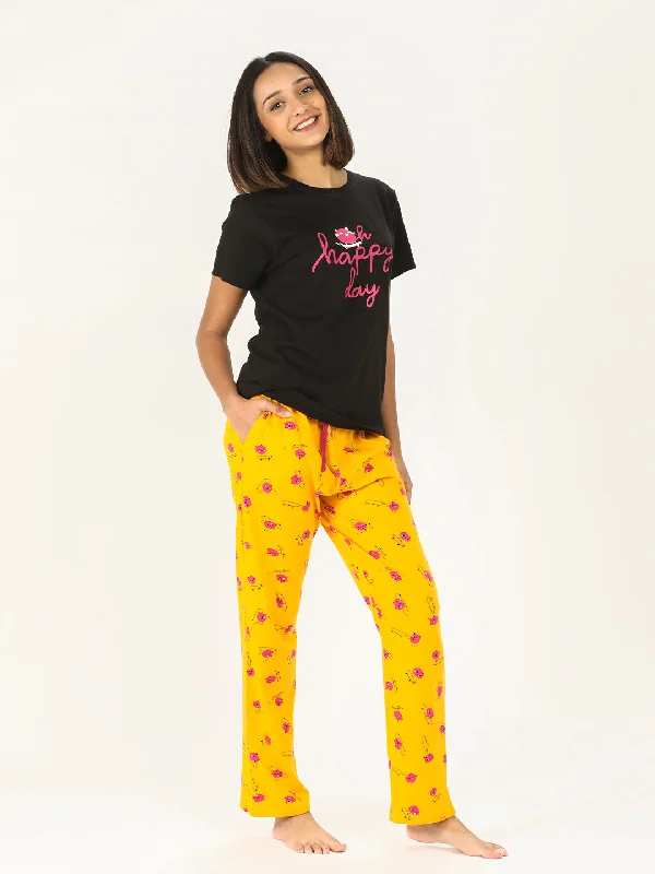 Evolove Womens Round Neck Half Sleeve Printed Tops Pajama Set