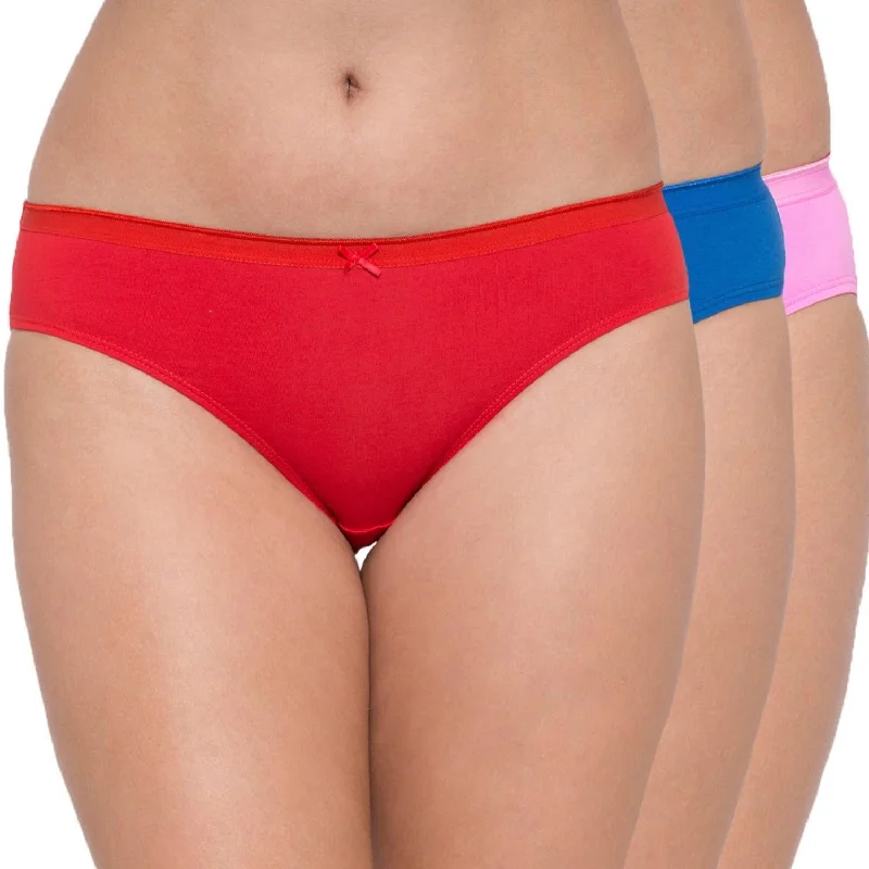 Light Pink | Red | Royal Blue Cotton Bikini Mid Rise Anti-Bacterial Panties (Pack of 3) - CSP3-0036