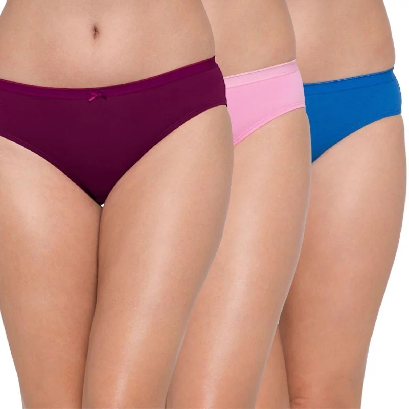 Light Pink | Wine | Royal Blue Cotton Bikini Mid Rise Anti-Bacterial Panties (Pack of 3) - CSP3-0034