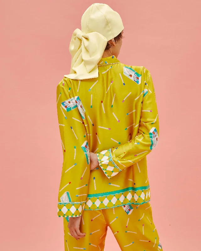 Long Sleeve Pajama Set  - Matchbox in Yellow Silk