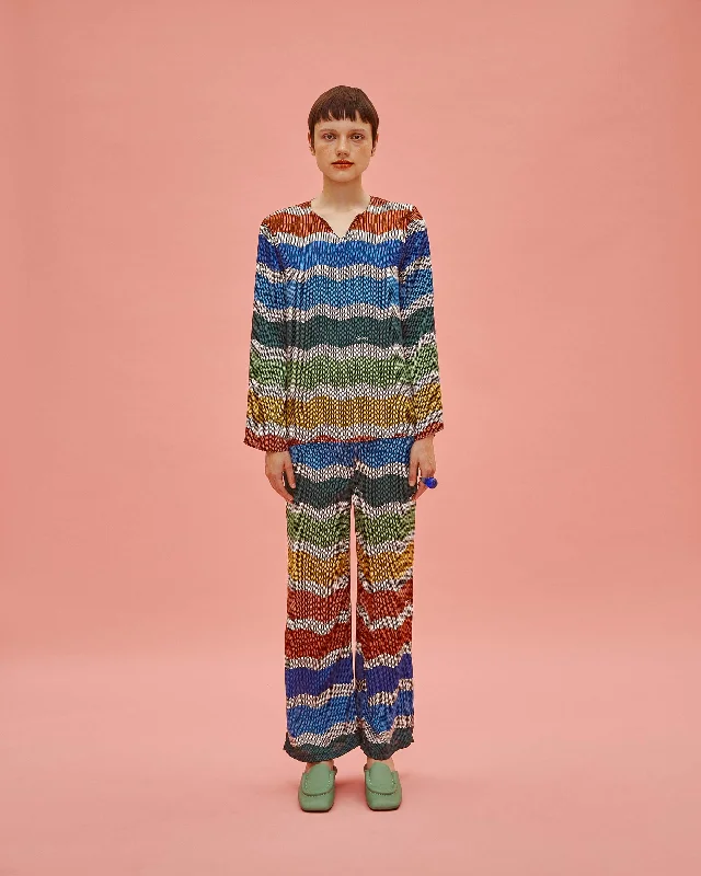 Long Sleeve Pajama Set - Rainbow Chevron Silk