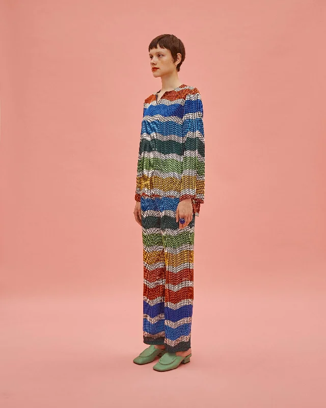 Long Sleeve Pajama Set - Rainbow Chevron Silk