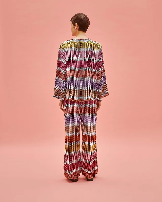 Long Sleeve Pajama Set - Rainbow Red Chevron Silk