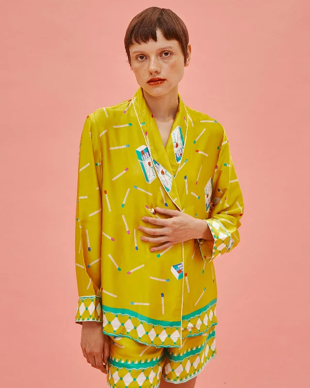 Long Sleeve Pajama & Shorts Set - Matchbox in Yellow Silk