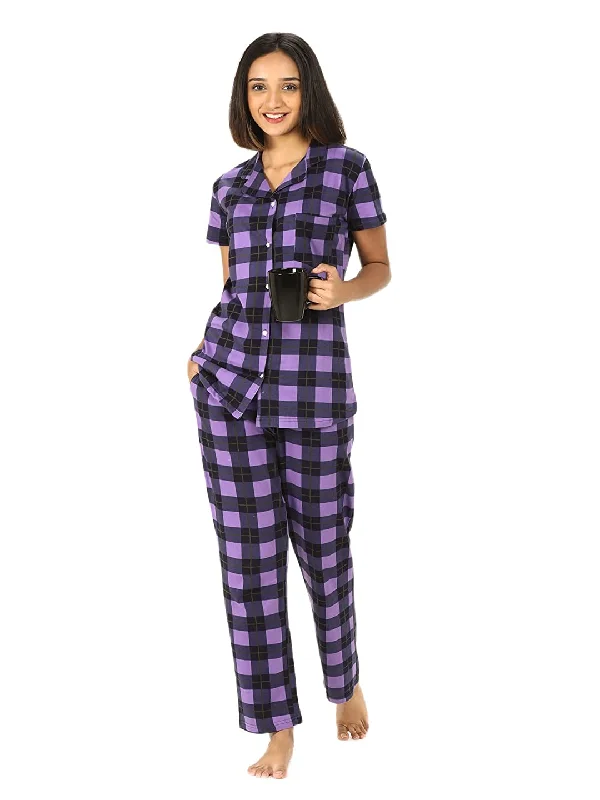 Evolove Women's Pyjama Set Cotton | Shirt Pyjama Set for Women Night Wear for Daily Use with Pockets & Pants Super Soft Comfortable ( S to 2XL Size )