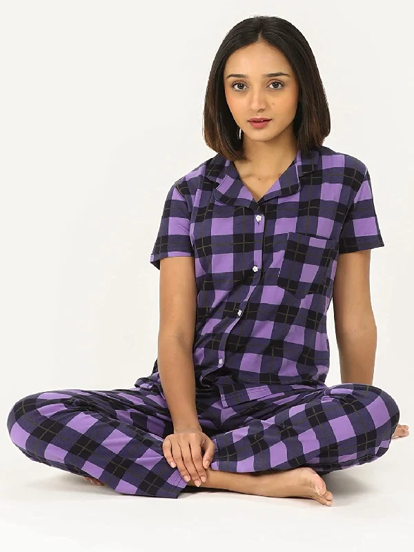 Evolove Women's Pyjama Set Cotton | Shirt Pyjama Set for Women Night Wear for Daily Use with Pockets & Pants Super Soft Comfortable ( S to 2XL Size )