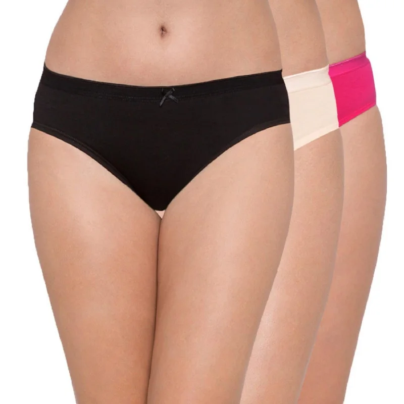 Nude | Black | Dark Pink Cotton Bikini Mid Rise Anti-Bacterial Panties (Pack of 3) - CSP3-0035