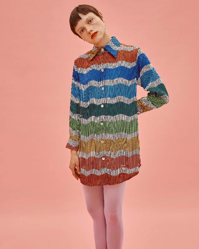 Short Dress - Rainbow Chevron Silk