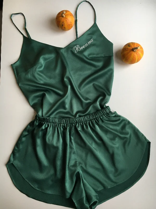 Silk camisole and sleep shorts pajama set.