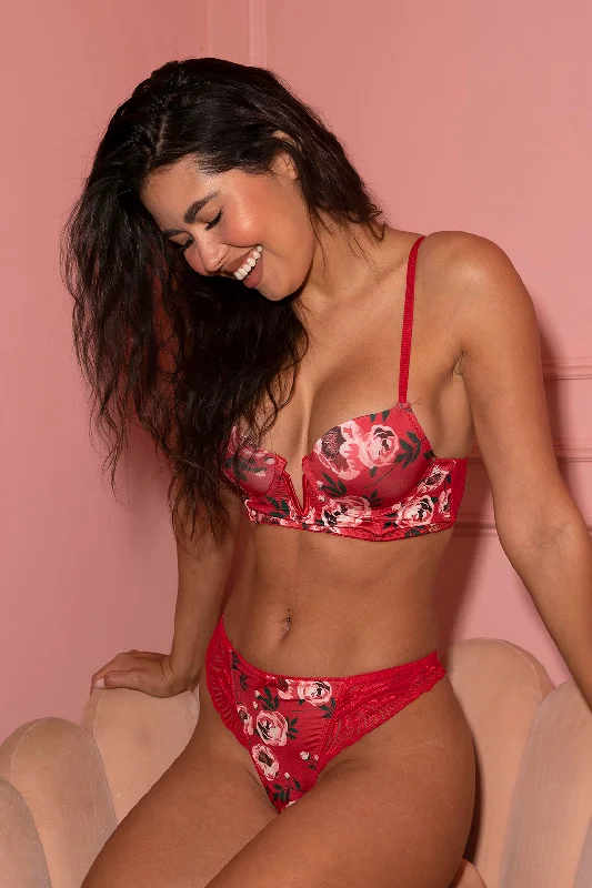 Tango Red Rose Print Bra Set