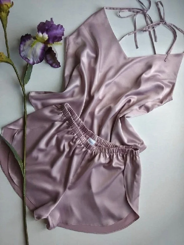 Silk satin Pajama set - Wrap shorts and camisole - Bridesmaid gift sleep set