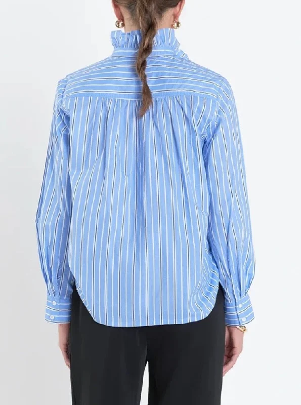 Blue Striped Ruffle Blouse