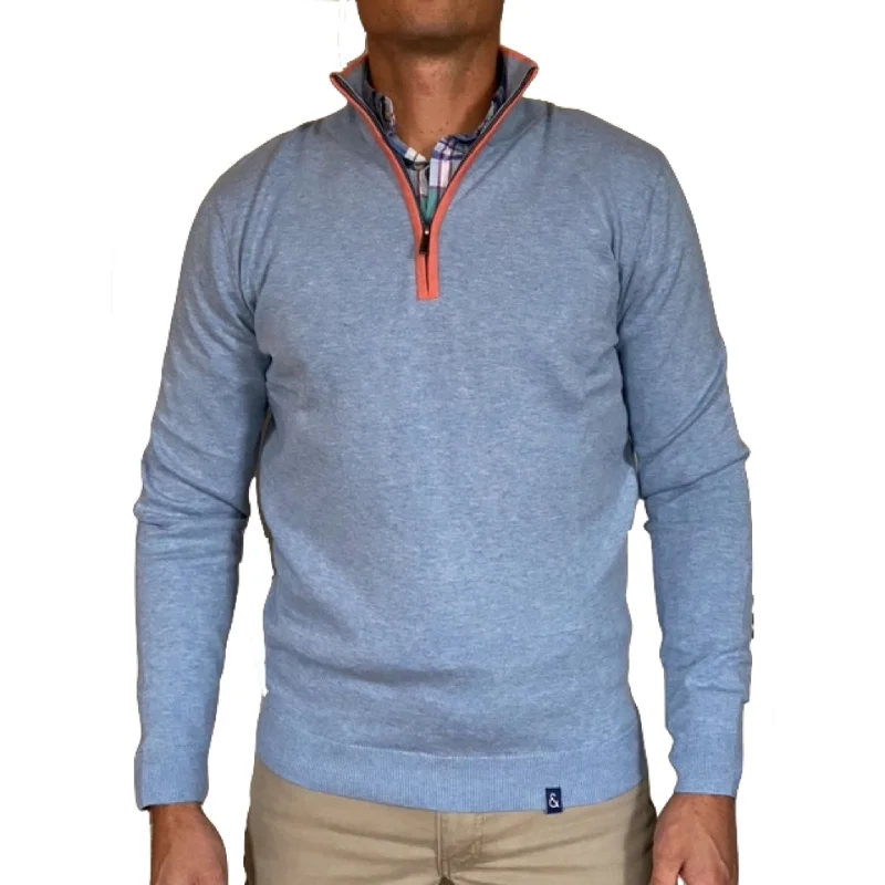 Cotton Zip Neck Sweater - Midnight | Sky Blue | Ocean