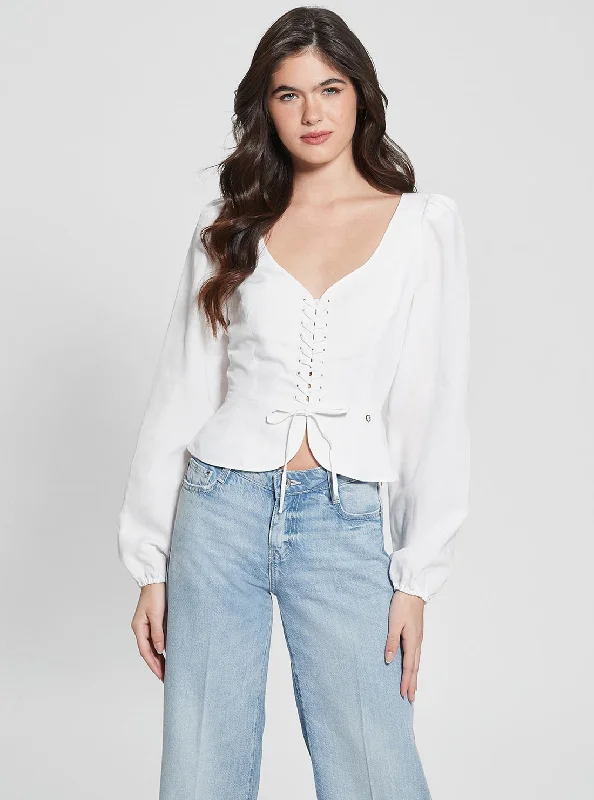 Eco White Federica Lace Up Top