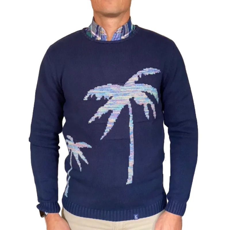 Palm Tree Crew Neck Sweater - Navy