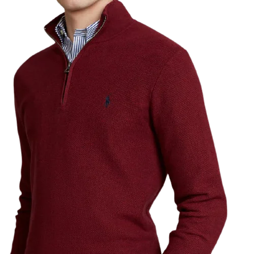 Zip Neck Cotton Pullover - Vintage Port Red