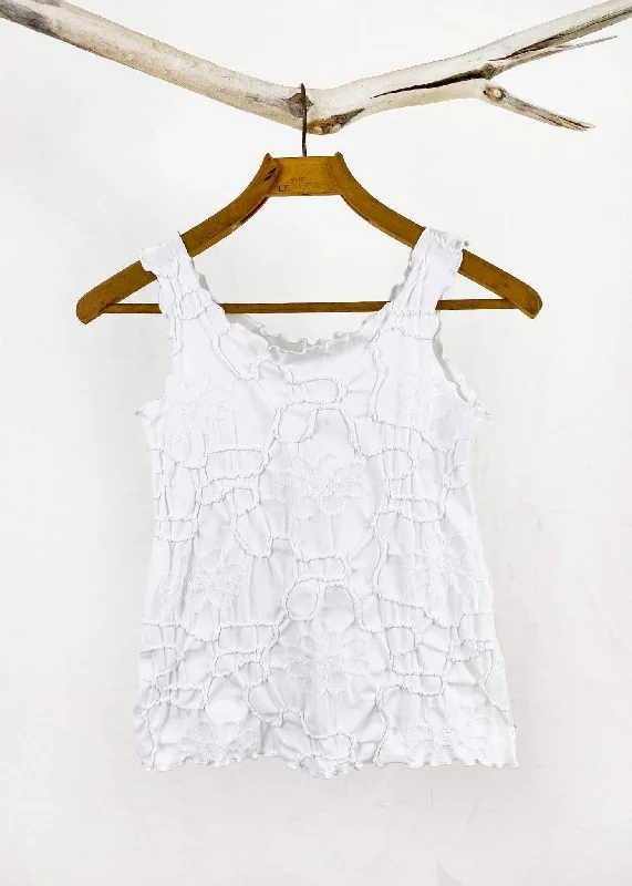 White Conduit Textured Charming Tank Top