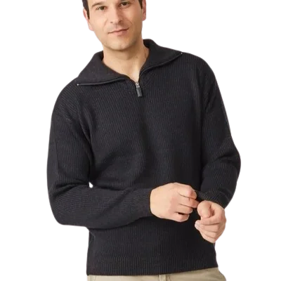 Merino Half Zip Open Collar Pullover - Charcoal