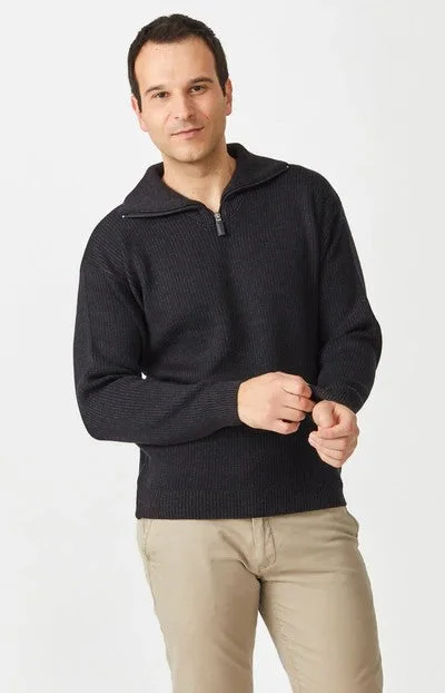 Merino Half Zip Open Collar Pullover - Charcoal