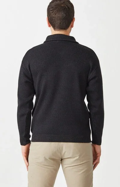 Merino Half Zip Open Collar Pullover - Charcoal