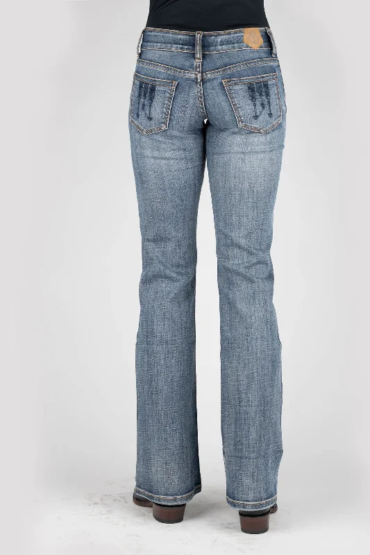 WOMENS BLUE EMBROIDERY BACK POCKET JEANS