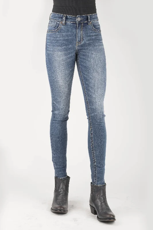 WOMENS PIECED BACK POCKET HIGH RISE SKINNY JEANS