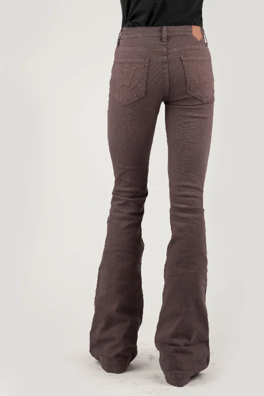 WOMENS PLAIN FRONT NO POCKETS BROWN COLOR JEANS