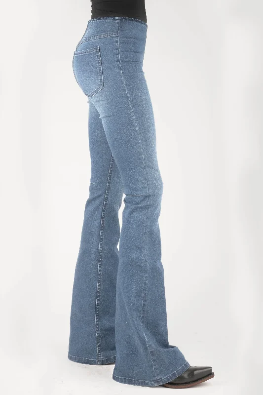 WOMENS HIGH RISE SKINNY FLARE ELASTIC JEANS