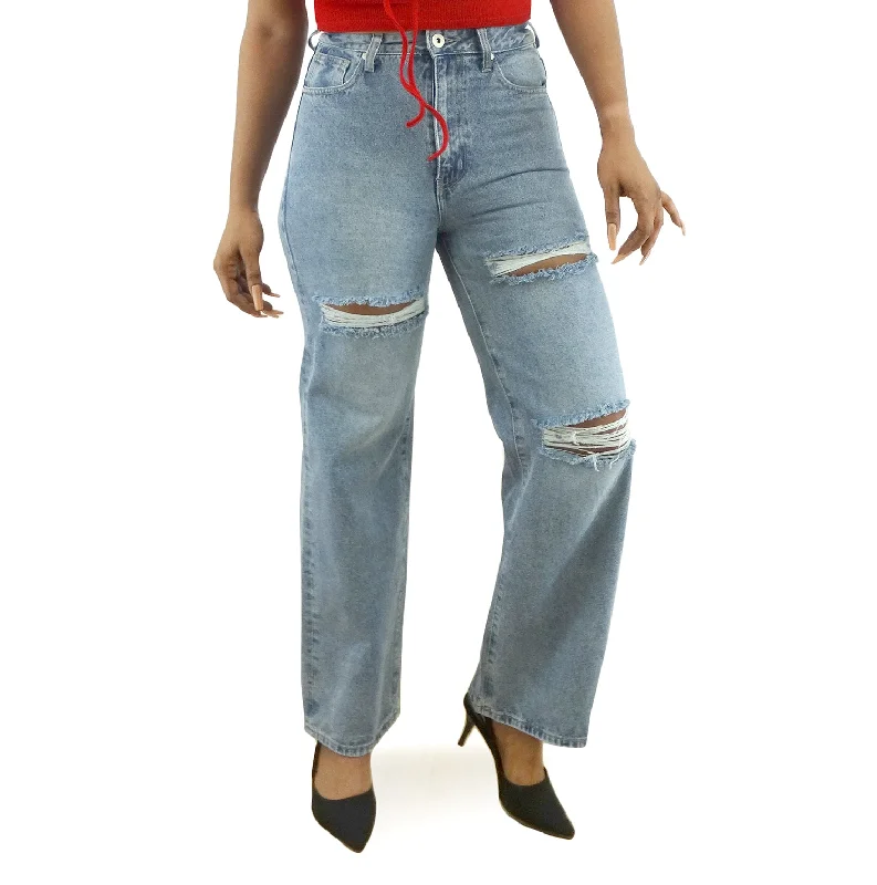 BJ5449WL, Cozzi - Ladies' Ripped Baggy Boyfriend Jeans - Stonewashed