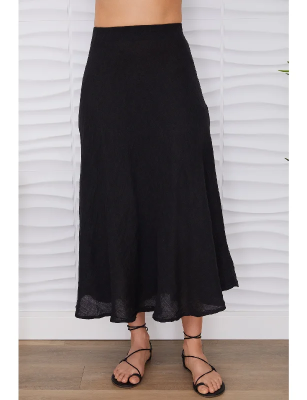 Enya Linen Midi Skirt, Black