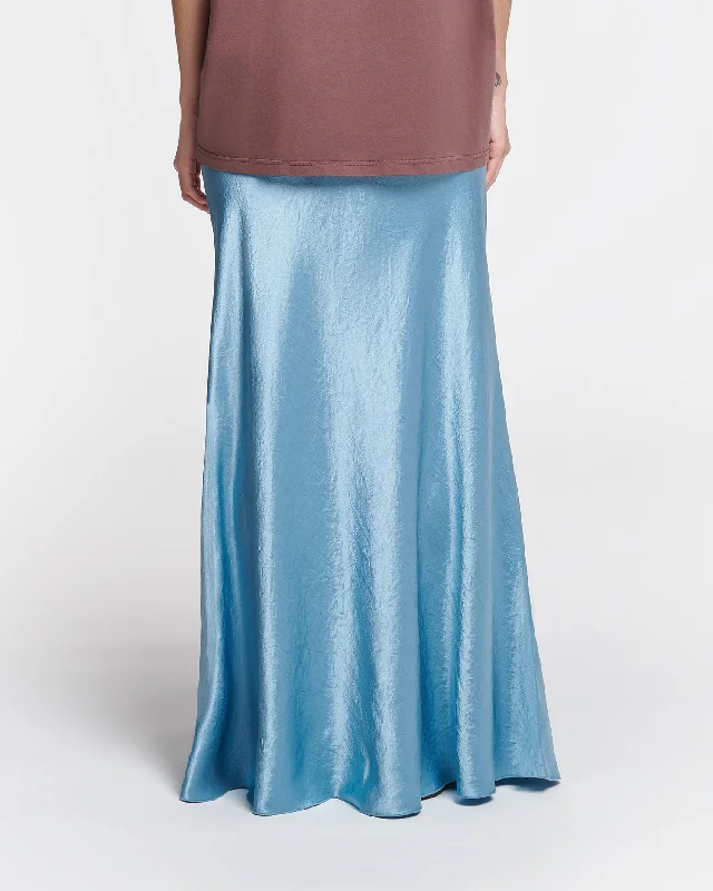 Fea - Crinkled-Satin Midi Skirt - Aqua