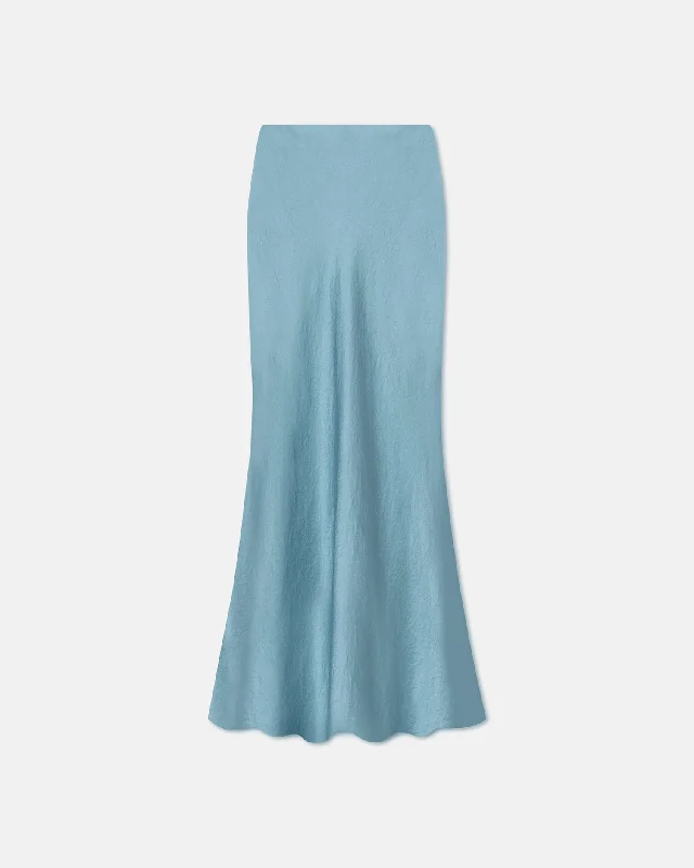 Fea - Crinkled-Satin Midi Skirt - Aqua