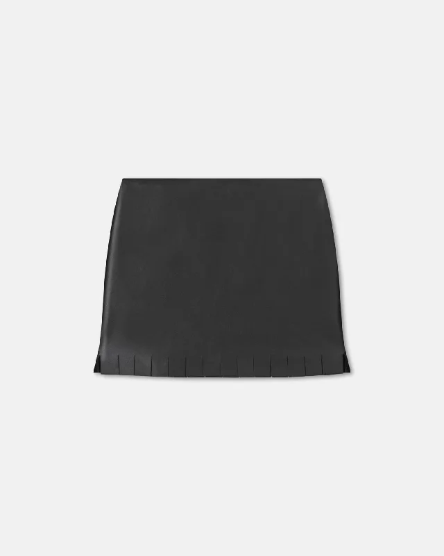 Saige - Fringed Regenerated Leather Mini Skirt - Black