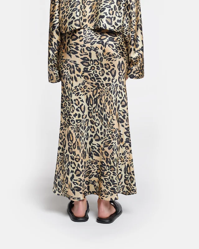 Sabeen - Printed Twill-Silk Midi Skirt - Leopard