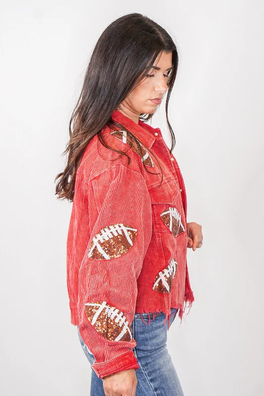 Football Season Red Corduroy Jacket