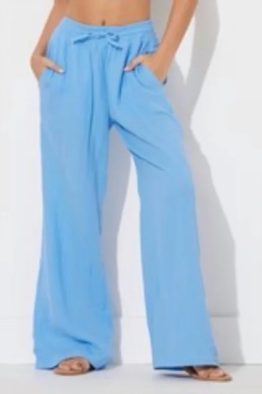 Gauze Wide Leg Pant In Blue