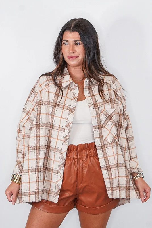 Plaid Season Taupe Flannel Shacket