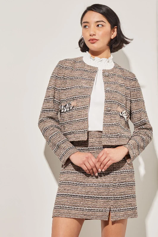 Plus Size Button-Front Heritage Jacket - Chain Detail Tweed