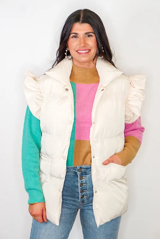 Ruffled Cutie Cream Puffer Vest