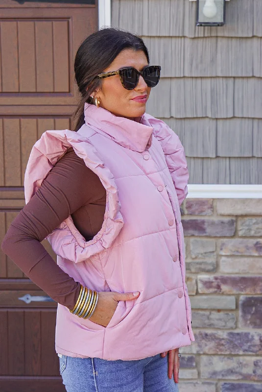 Ruffled Puffer Blush Quilted Vest