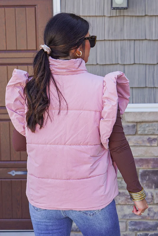 Ruffled Puffer Blush Quilted Vest