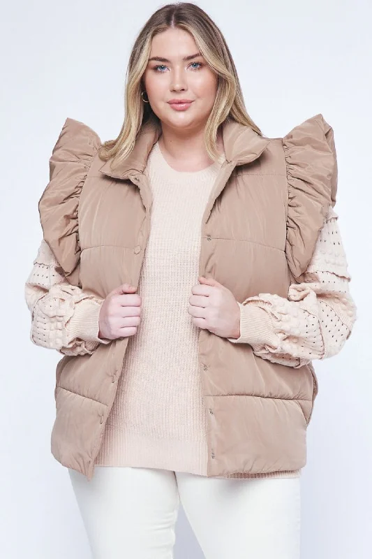 Ruffled Puffer Caramel Quilted Vest