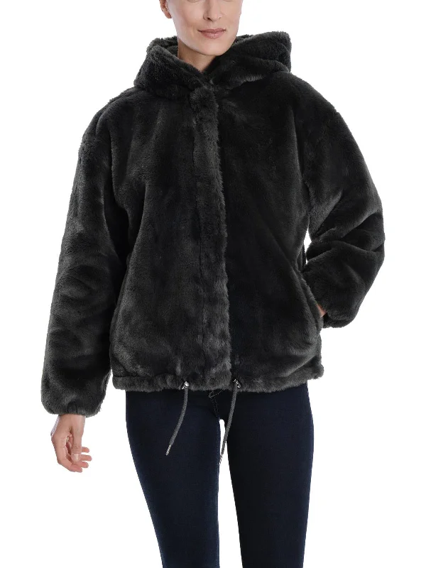 Womens Lightweight Cold Weather Faux Fur Coat