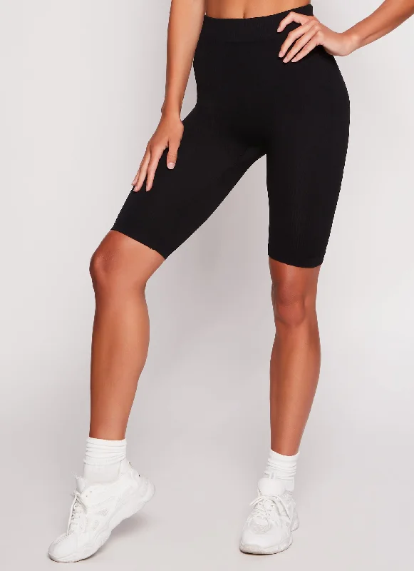 Ribbed Knit Basic Biker Shorts