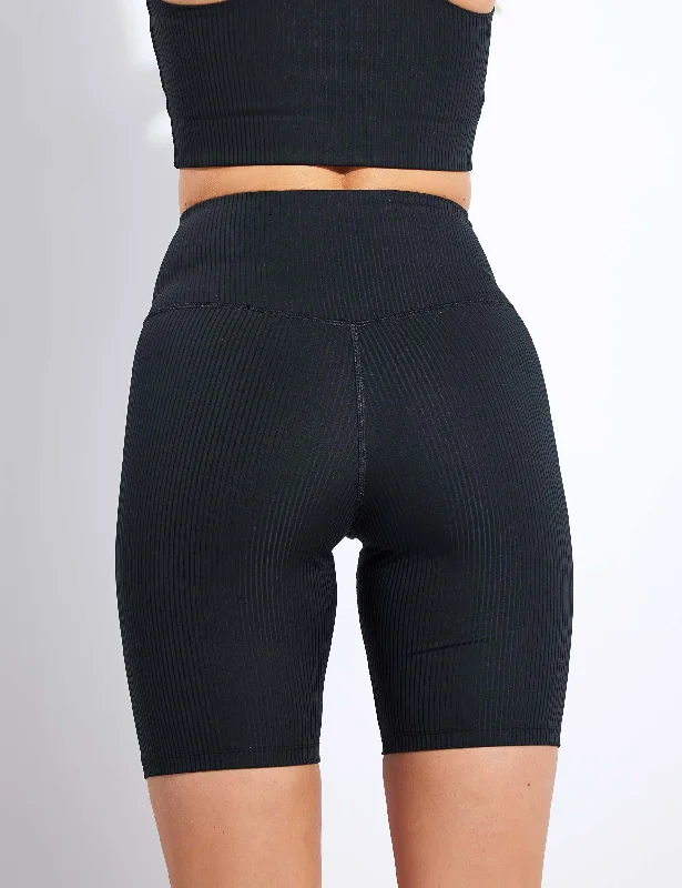 RIB High Waisted Bike Short - Black