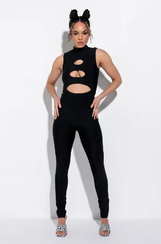 RUNWAY READY CUTOUT BANDAGE JUMPSUIT