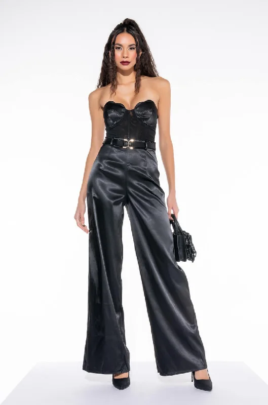 THE ONE AND ONLY WIDE LEG STRAPLESS JUMPSUIT WITH ATTATCHED BELT BLACK