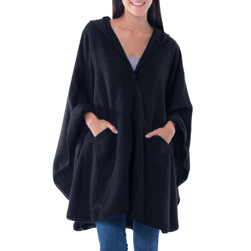 Glamorous Night Black Hooded Ruana Cape